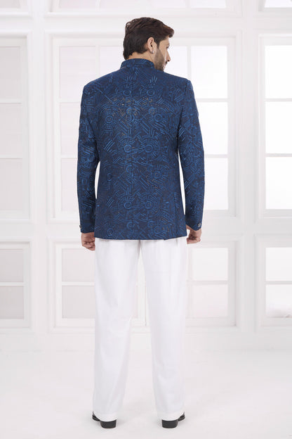 Blue Colour Thread Work Embroidery Art Silk Jodhpuri