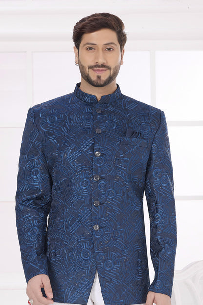 Blue Colour Thread Work Embroidery Art Silk Jodhpuri