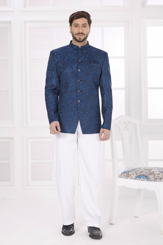 Blue Colour Thread Work Embroidery Art Silk Jodhpuri
