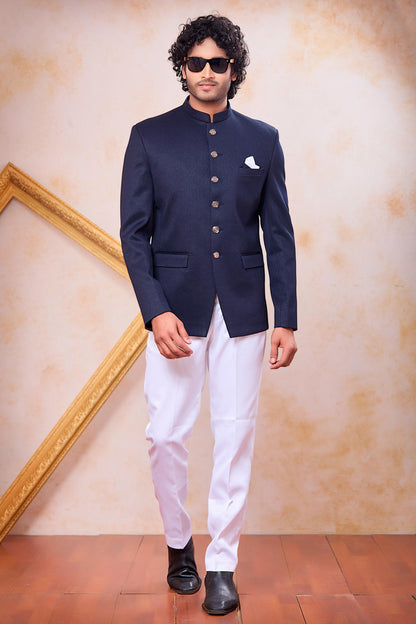 Blue Colour Thread Work Embroidery Imported Fabric Jodhpuri
