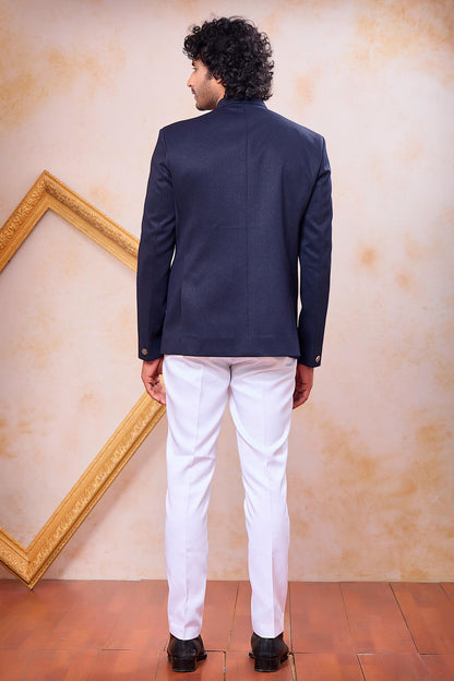Blue Colour Thread Work Embroidery Imported Fabric Jodhpuri