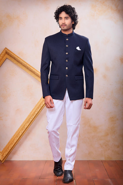 Blue Colour Thread Work Embroidery Imported Fabric Jodhpuri