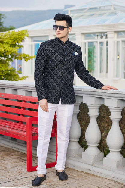 Blue Colour Thread Work Embroidery Velvet Jodhpuri JP1230645