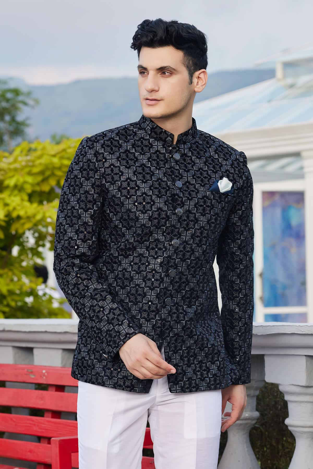 Blue Colour Thread Work Embroidery Velvet Jodhpuri JP1230645