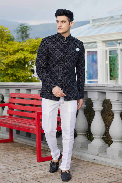 Blue Colour Thread Work Embroidery Velvet Jodhpuri JP1230645