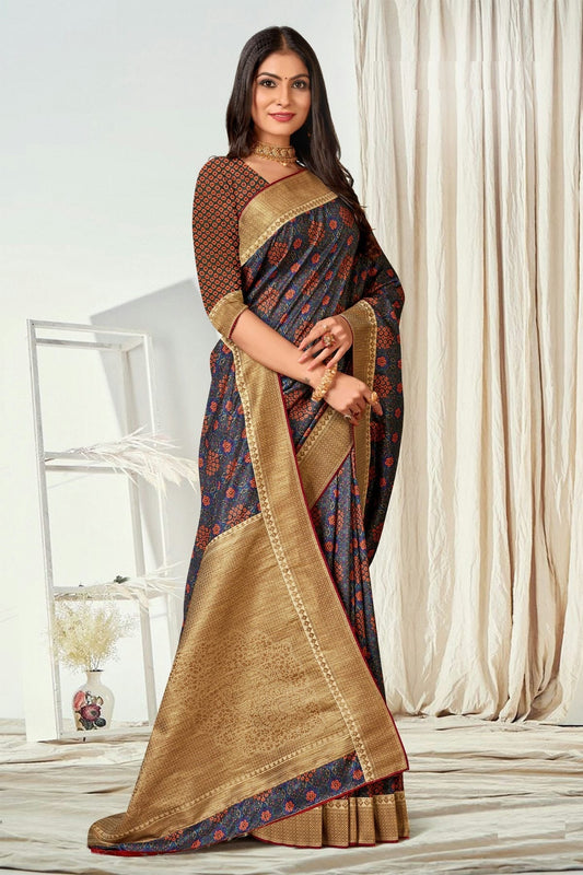 Blue Colour Tussar Silk Printed Saree LC1121615