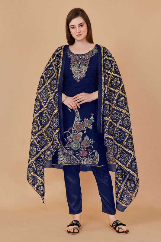 Blue Colour Unstitched Banarasi Jacquard Fabric Straight Suit US1160986