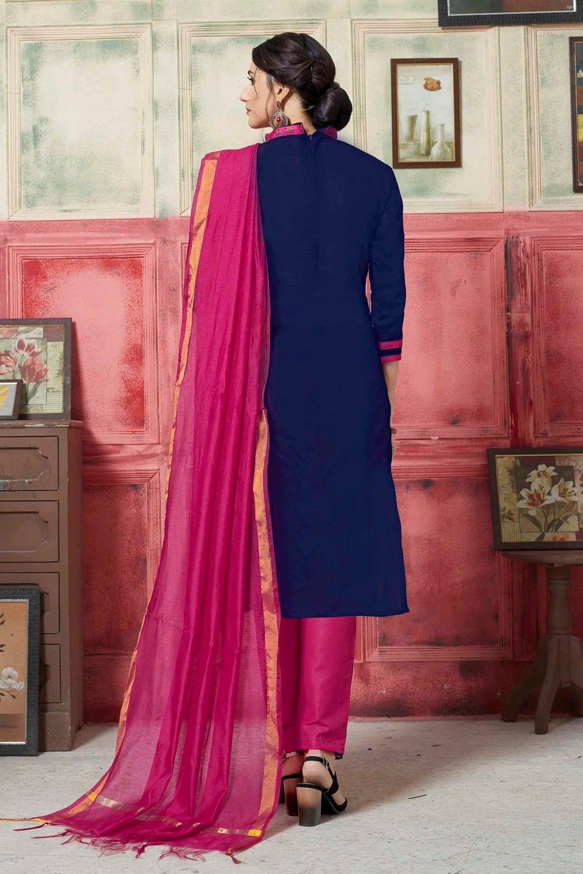 Blue Colour Unstitched Banarasi Silk Fabric Straight Suit US1161043 A
