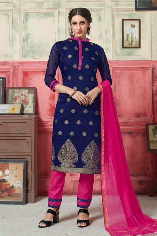 Blue Colour Unstitched Banarasi Silk Fabric Straight Suit US1161043