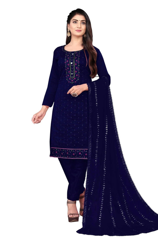 Blue Colour Unstitched Chanderi Cotton Straight Suit US1160664