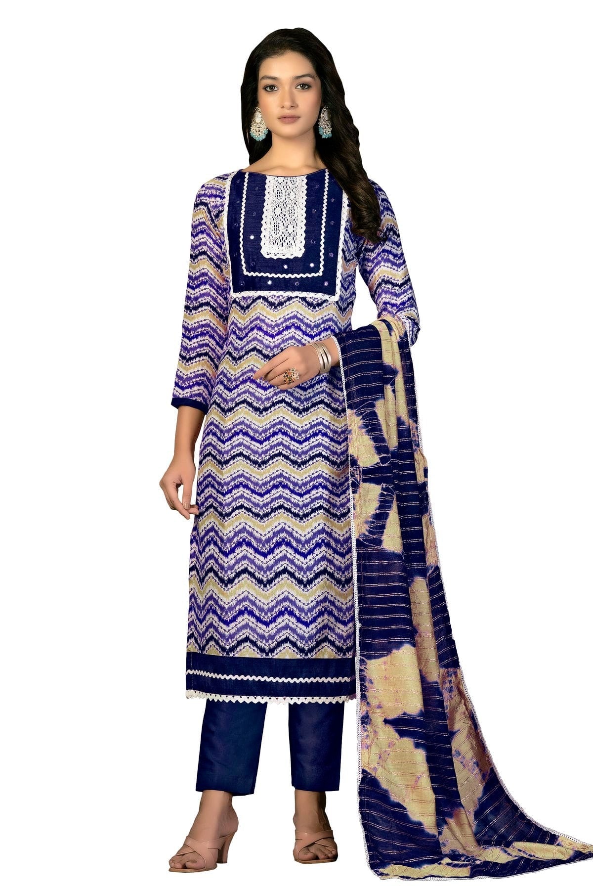 Blue Colour Unstitched Cotton Fabric Straight Suit US1160941