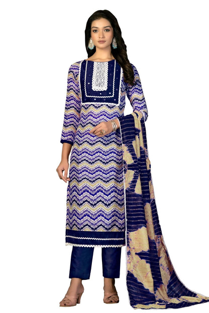 Blue Colour Unstitched Cotton Fabric Straight Suit US1160941