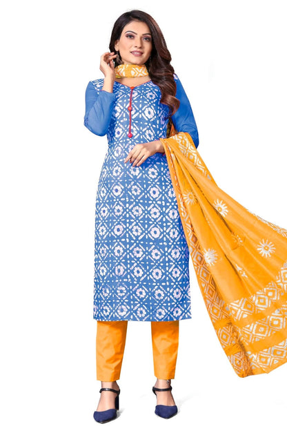 Blue Colour Unstitched Cotton Straight Suit US1160659