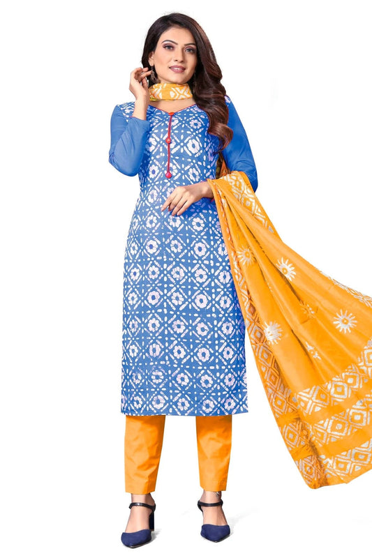 Blue Colour Unstitched Cotton Straight Suit US1160659