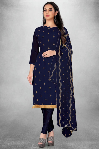 Blue Colour Unstitched Georgette Churidar Suit US1160790