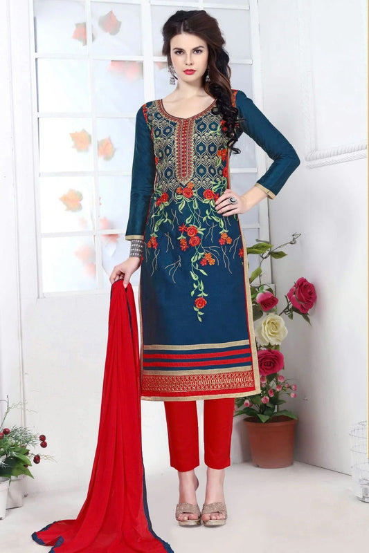 Blue Colour Unstitched Glaze Cotton Straight Suit US1161178