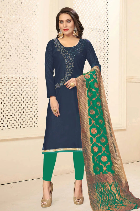 Blue Colour Unstitched Jaam Cotton Fabric Straight Suit US1160910