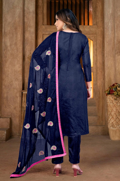 Blue Colour Unstitched Modal Chanderi Pant Style Suit US1160861 A