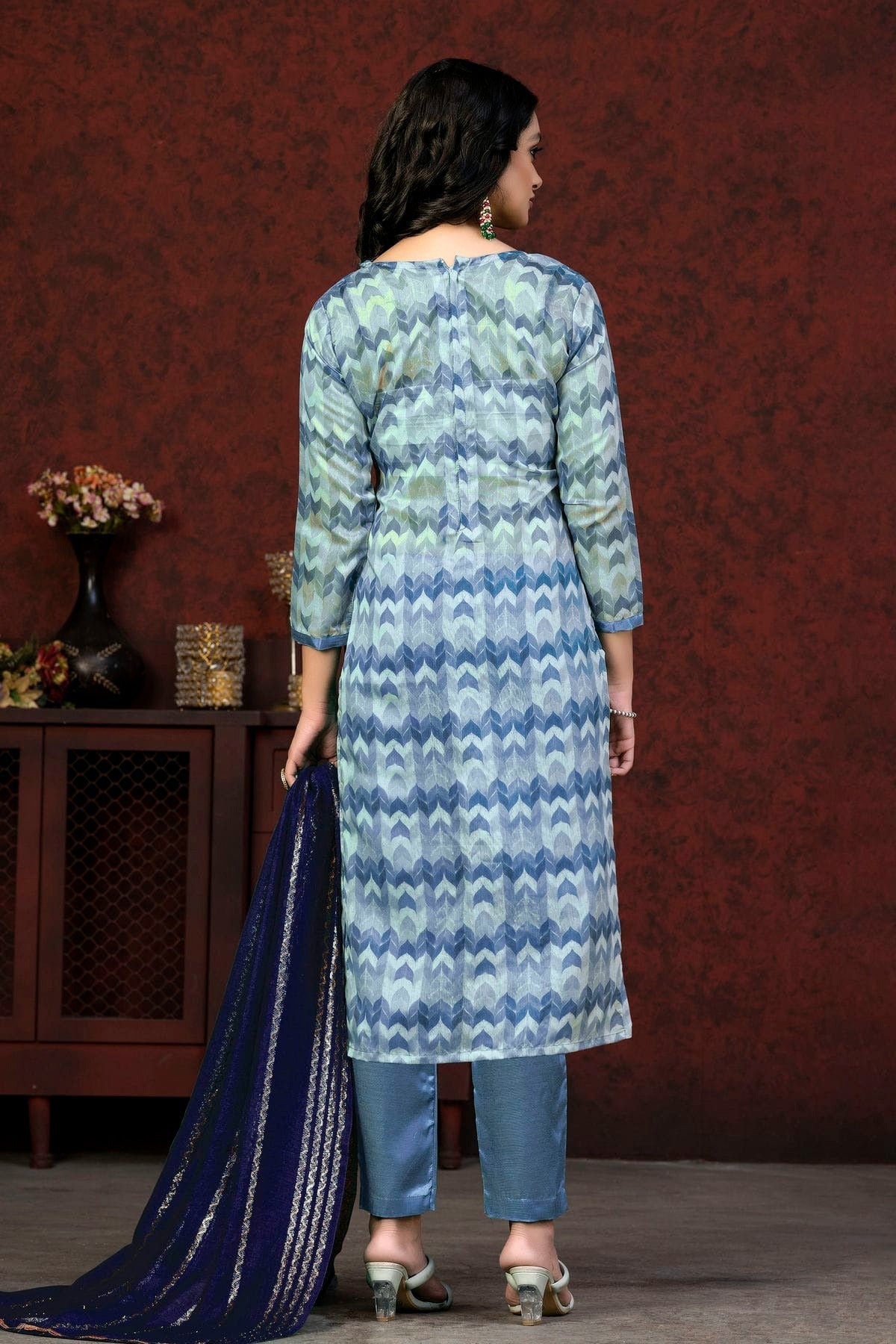 Blue Colour Unstitched Modal Cotton Pant Style Suit US1161374 A