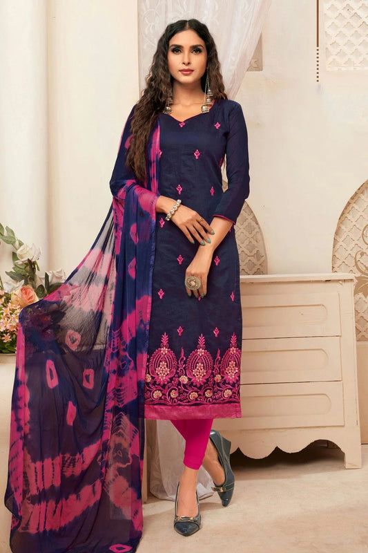 Blue Colour Unstitched Modal Silk Straight Suit US1161135