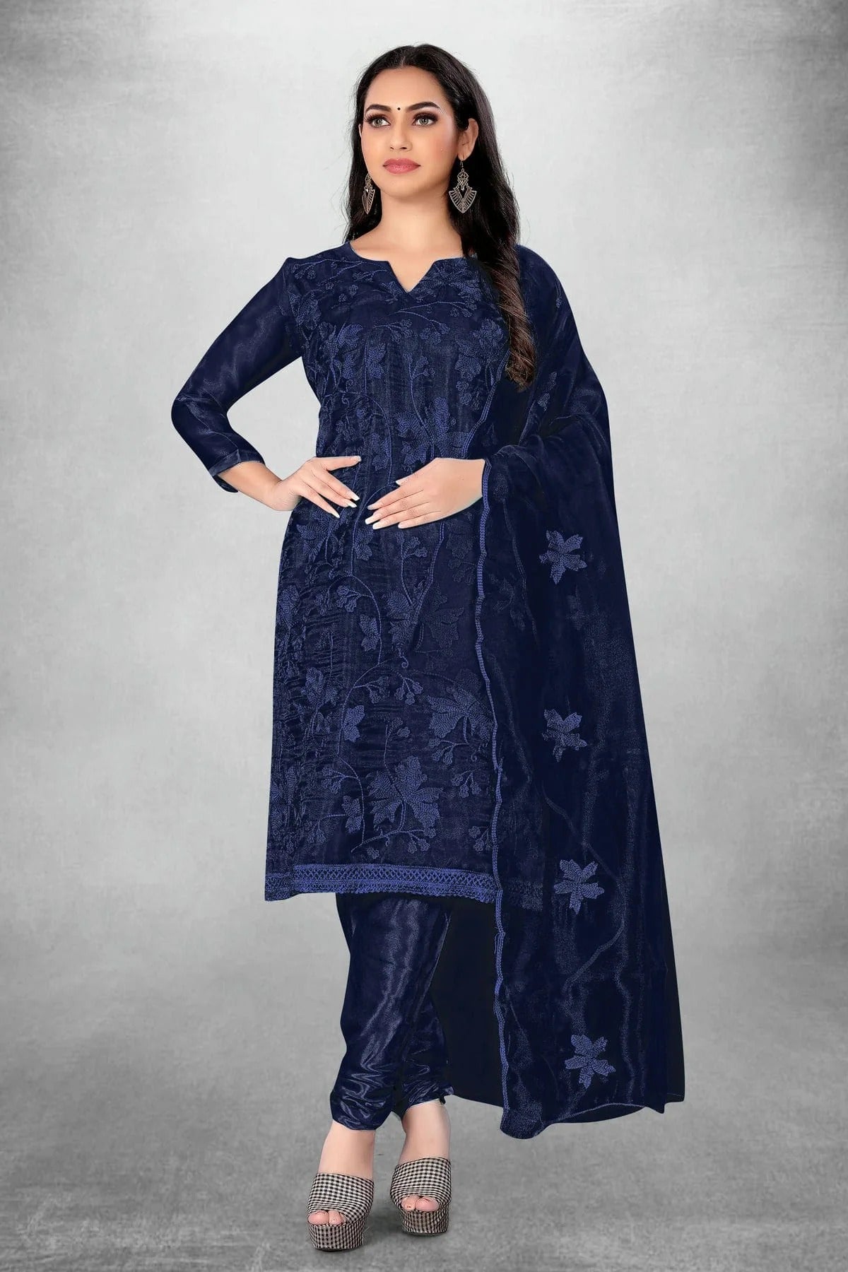 Blue Colour Unstitched Organza Churidar Suit US1160775
