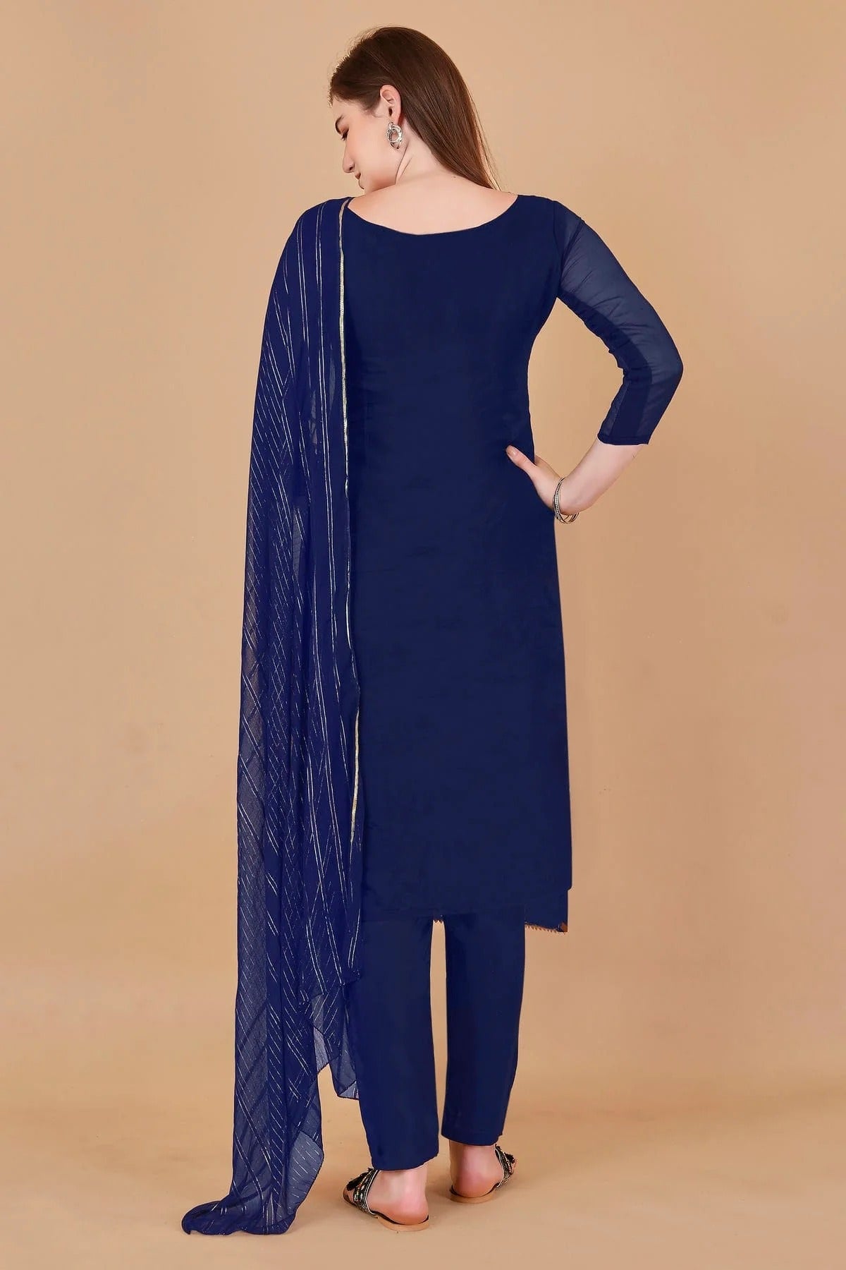 Blue Colour Unstitched Organza Jacquard Fabric Straight Suit US1161024 A