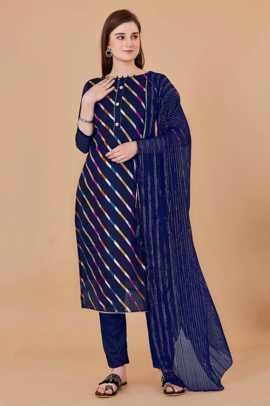 Blue Colour Unstitched Organza Jacquard Fabric Straight Suit US1161024