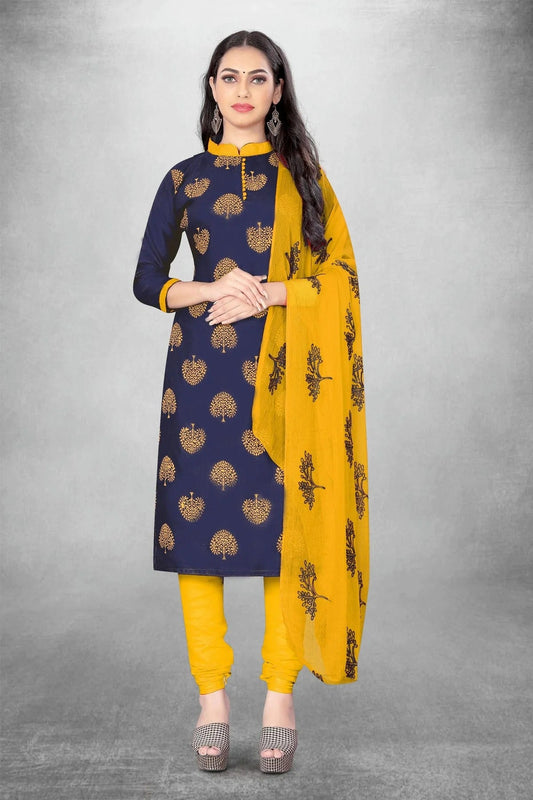 Blue Colour Unstitched Slub Cotton Churidar Suit US1160748