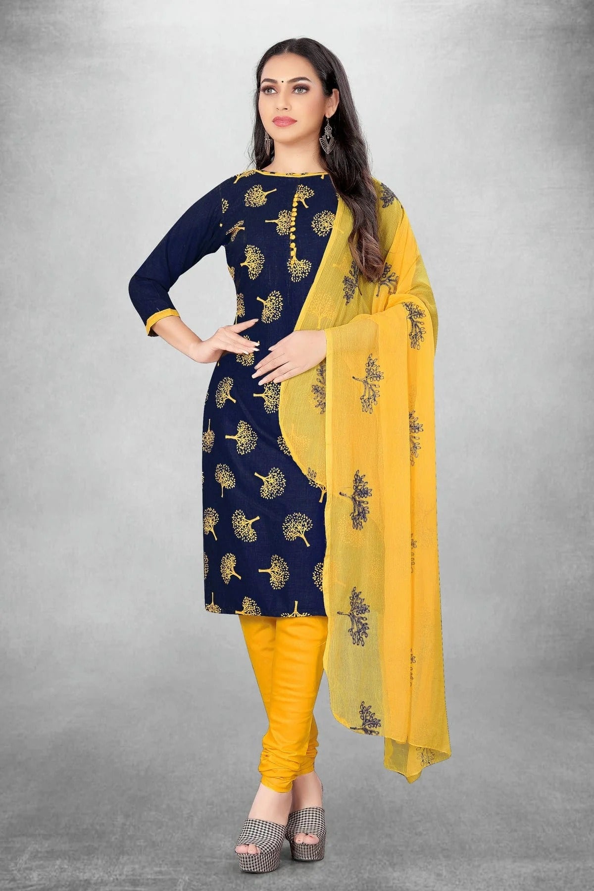 Blue Colour Unstitched Slub Cotton Churidar Suit US1160753