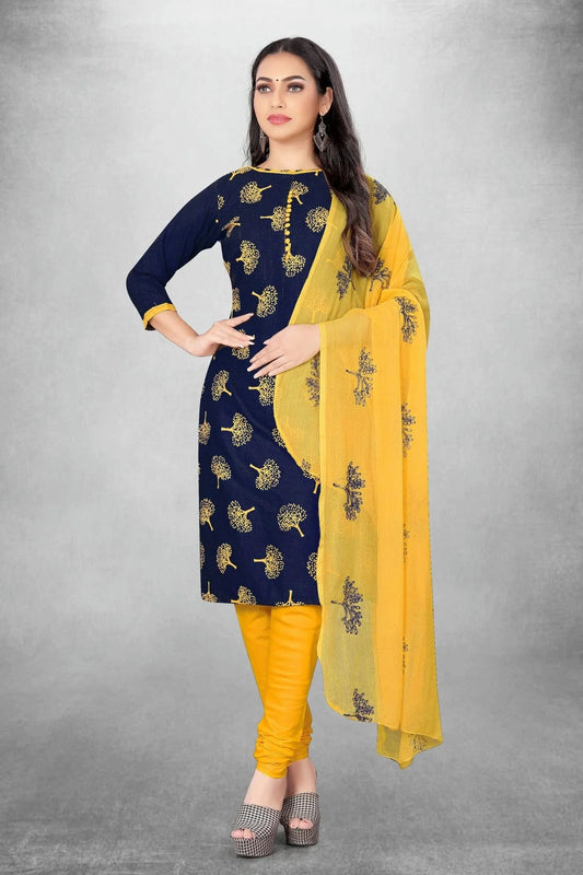 Blue Colour Unstitched Slub Cotton Churidar Suit US1160753