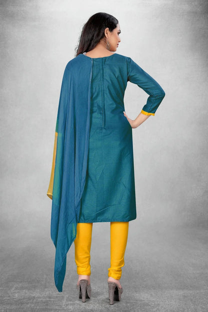 Blue Colour Unstitched Slub Cotton Churidar Suit US1160757 A