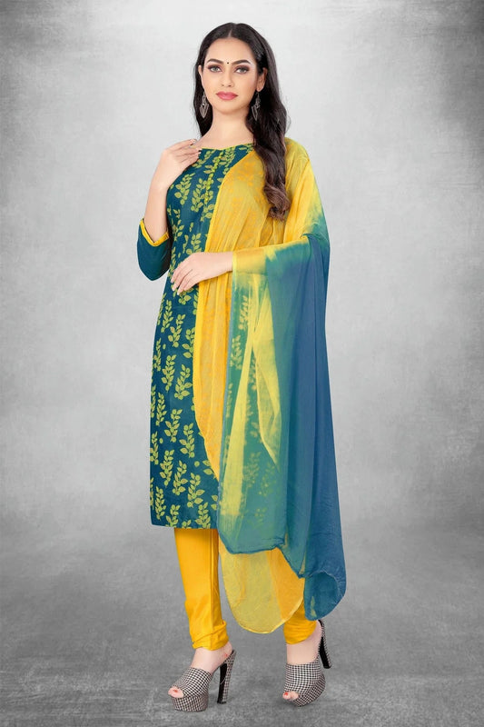 Blue Colour Unstitched Slub Cotton Churidar Suit US1160757