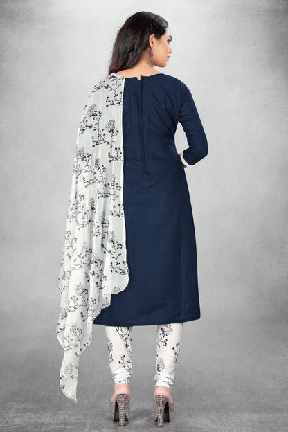 Blue Colour Unstitched Slub Cotton Churidar Suit US1160772 A