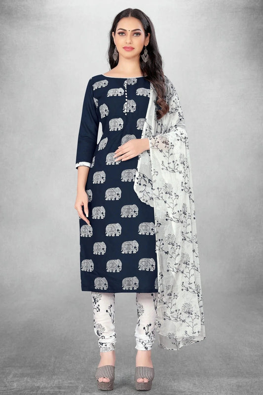 Blue Colour Unstitched Slub Cotton Churidar Suit US1160772