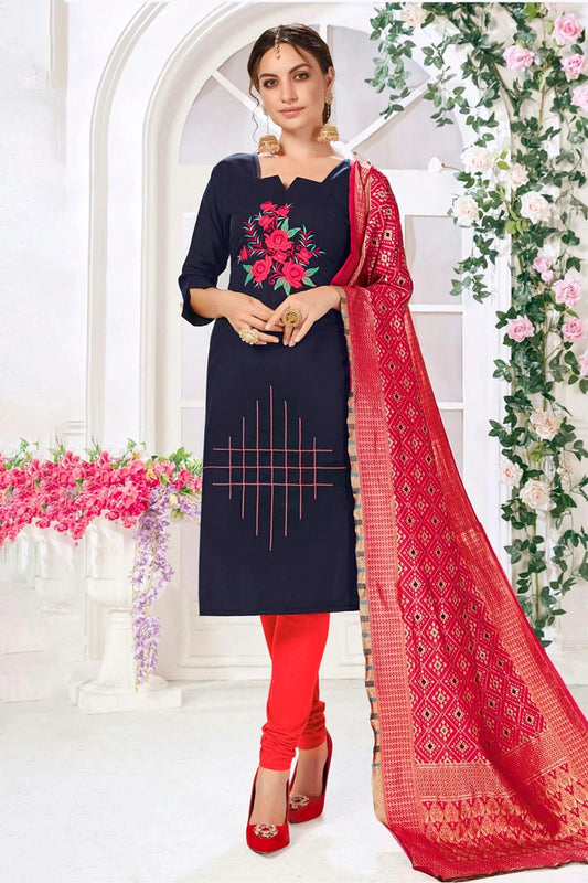Blue Colour Unstitched Slub Cotton Churidar Suit US1161177