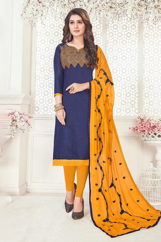 Blue Colour Unstitched South Cotton Slub Churidar Suit US1161122