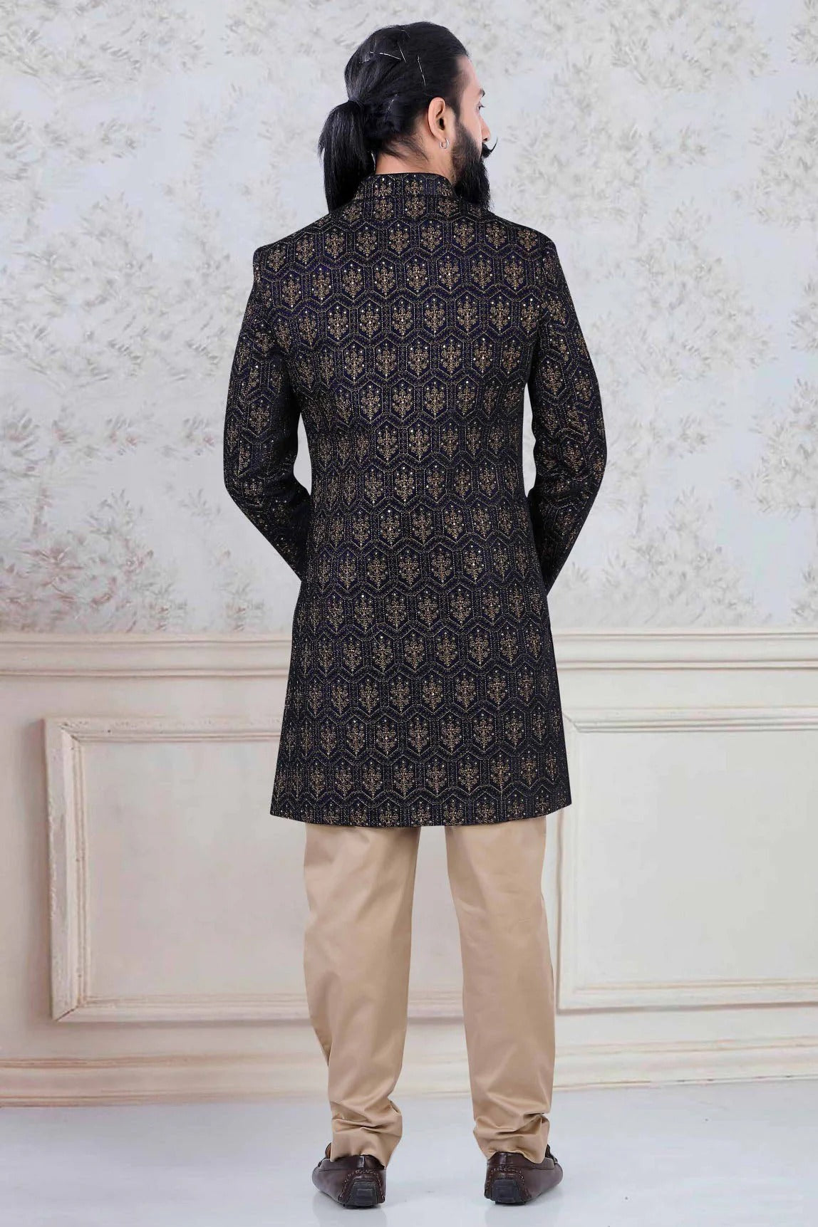 Blue Colour Velvet Indo Western Sherwani SH1130041 A