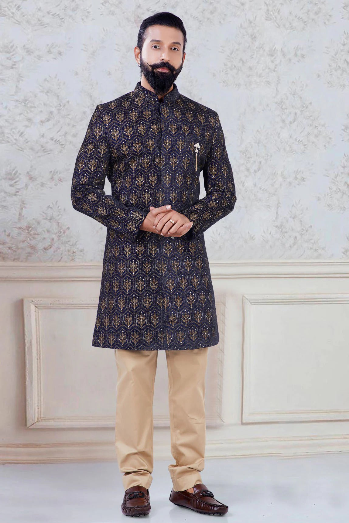 Blue Colour Velvet Indo Western Sherwani SH1130041