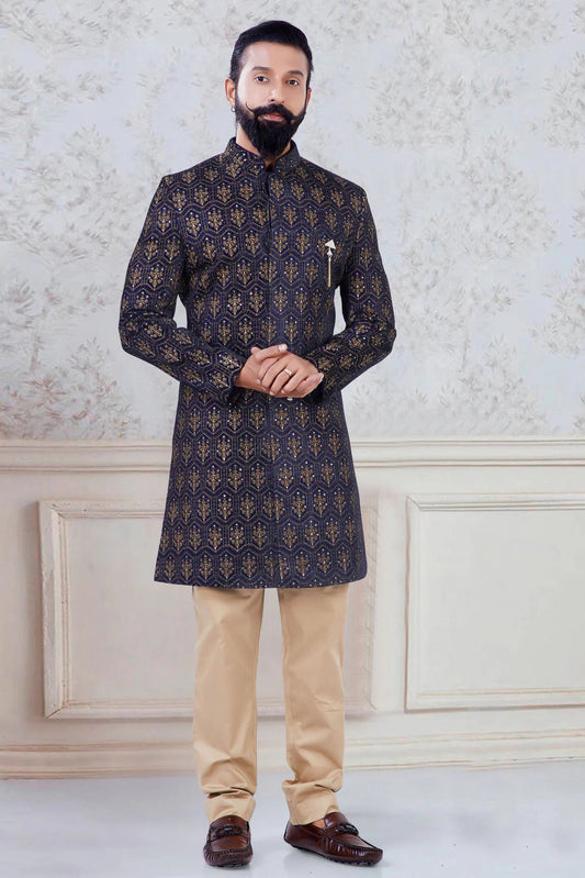Blue Colour Velvet Indo Western Sherwani SH1130041