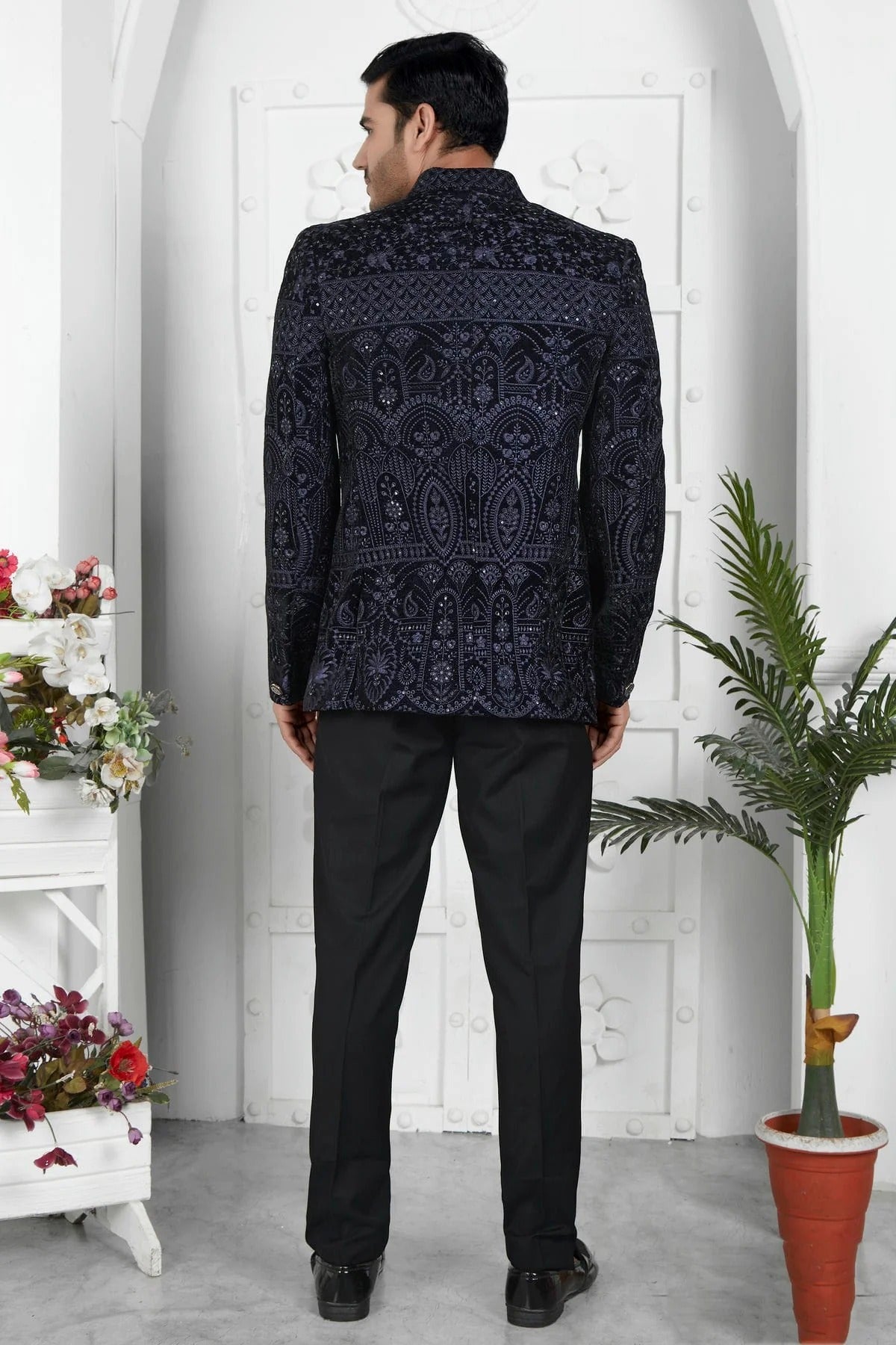 Blue Colour Velvet Jodhpuri Jacket JP1230113 B