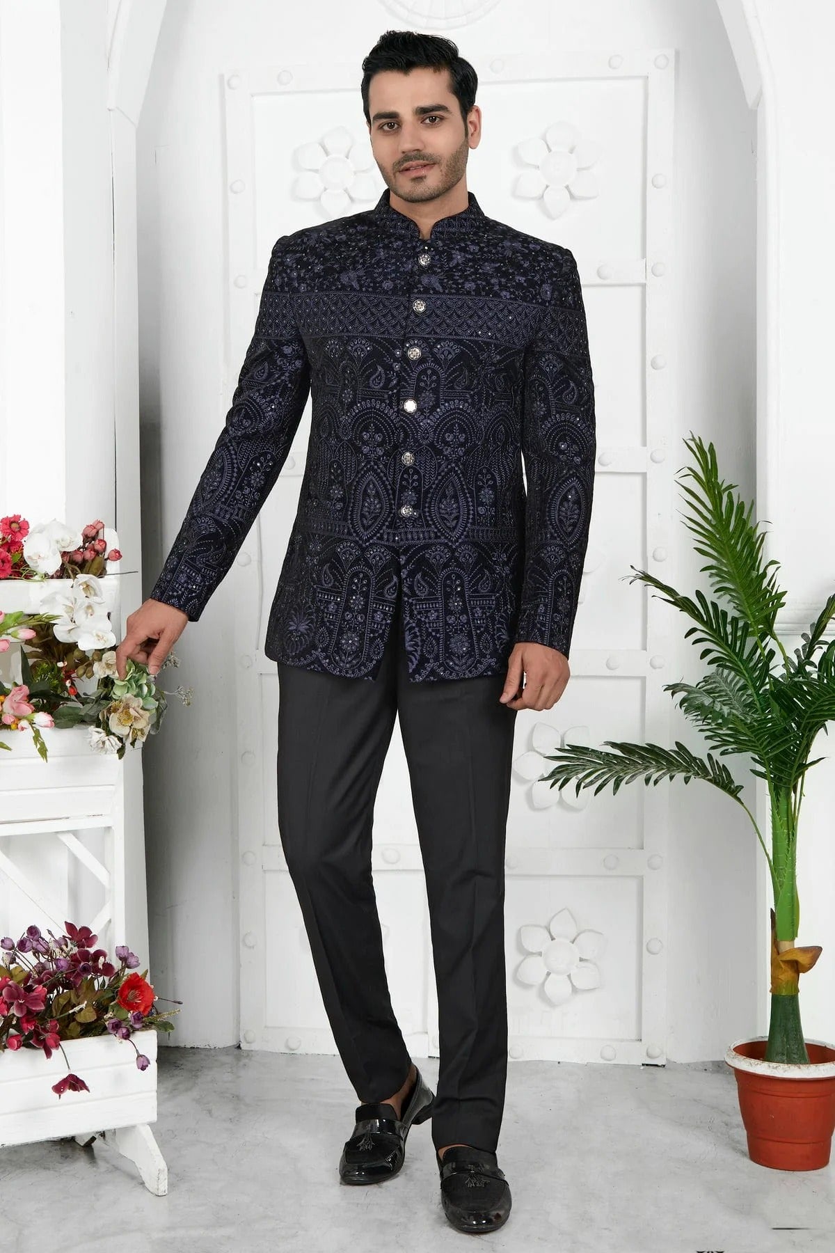 Blue Colour Velvet Jodhpuri Jacket JP1230113