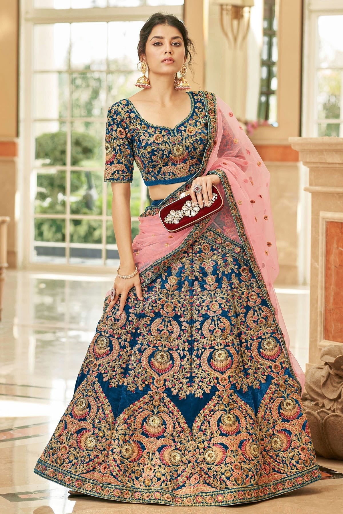 Blue Colour Velvet Lehenga Choli LC1010275 A