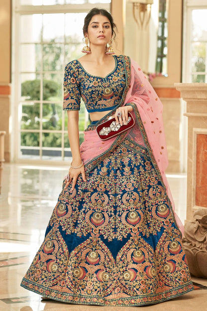Blue Colour Velvet Lehenga Choli LC1010275 A