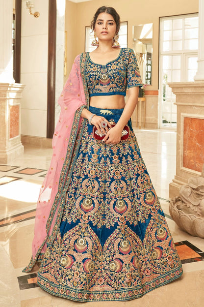 Blue Colour Velvet Lehenga Choli LC1010275