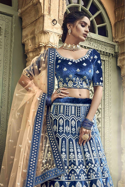 Blue Colour Velvet Thread Work Lehenga Choli LC1080211 A