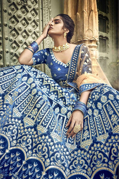 Blue Colour Velvet Thread Work Lehenga Choli LC1080211 B