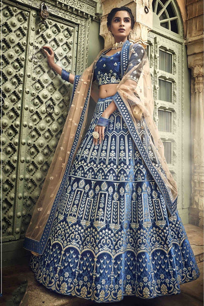 Blue Colour Velvet Thread Work Lehenga Choli LC1080211