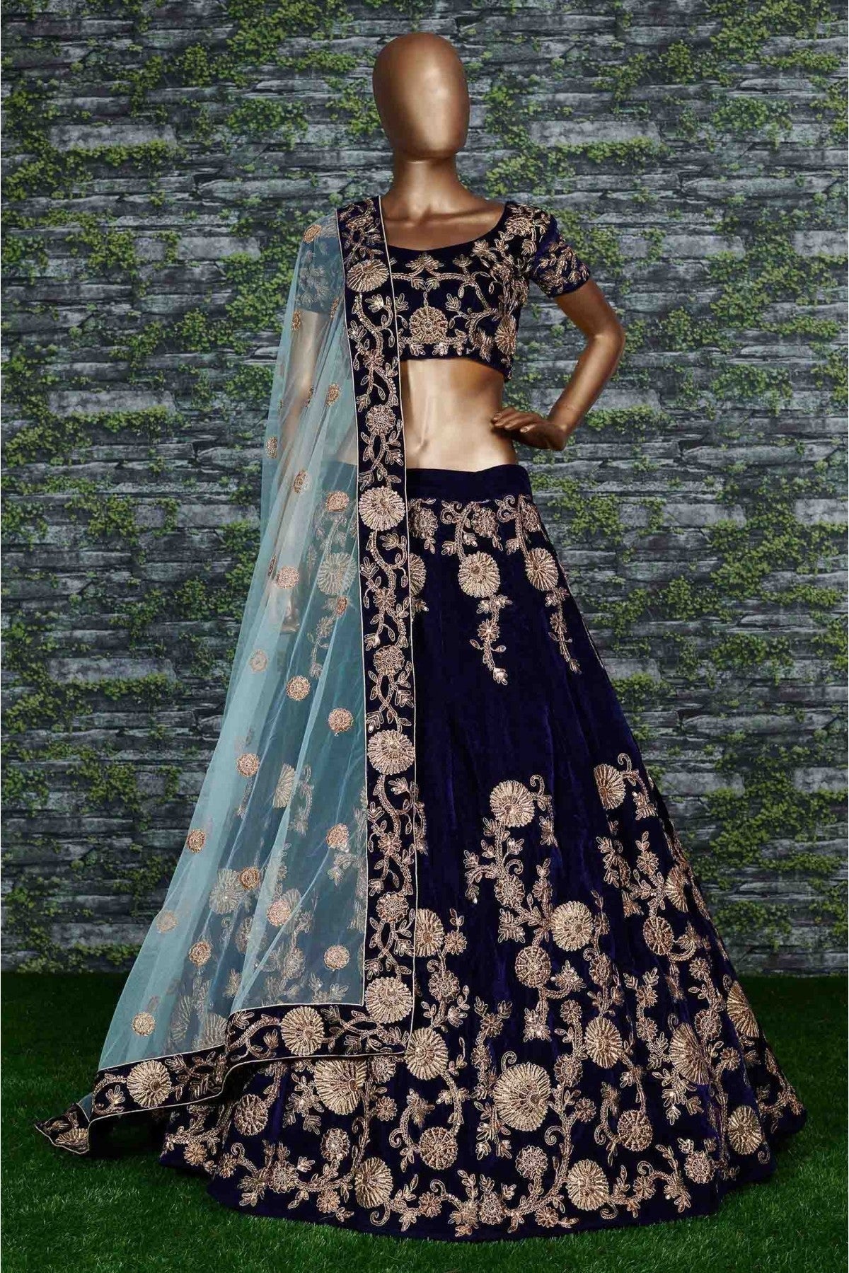 Blue Colour Velvet and Silk Lehenga Choli LC1010039 B