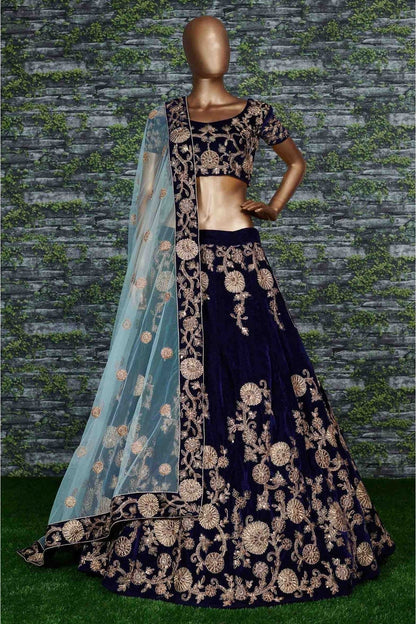 Blue Colour Velvet and Silk Lehenga Choli LC1010039 B