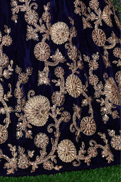 Blue Colour Velvet and Silk Lehenga Choli LC1010039 D